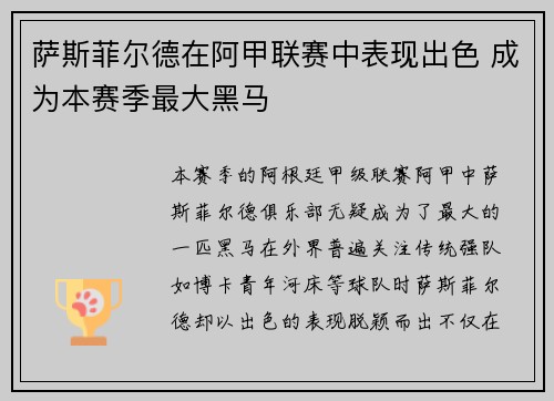 萨斯菲尔德在阿甲联赛中表现出色 成为本赛季最大黑马 萨斯菲尔德在阿甲联赛中表现出色 成为本赛季最大黑马